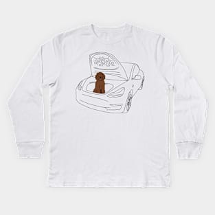 Labradoodle in a Tesla Model 3 Frunk Kids Long Sleeve T-Shirt